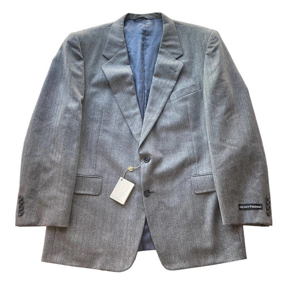 Hickey Freeman Suit Jacket Blazer Gray Size 48R Boardroom Herringbone Wool NWT - Picture 12 of 14